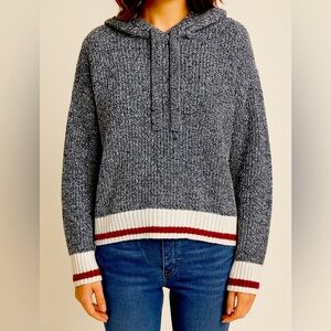 Roots Cabin Canada Hoodie Sweater XL Gray Knit Red Stripe Cozy Pullover